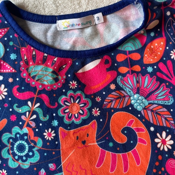 Sunshine Swing Dress, vibrant colors, cat design. Size 3T - Picture 2 of 2